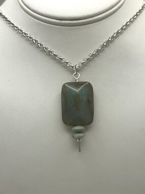 Dragon Vein Jasper Statement Pendant Necklace - Silver Tone Chain-Earthy-Boho